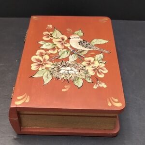 Hand-Painted Floral/ Bird Wooden Trinket Box.